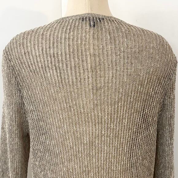 Eileen Fisher Linen Cotton Sheer Knit Sweater Pullover V-Neck Oatmeal Beige M - Picture 7 of 11